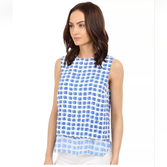 Kate Spade Silk Blend Double Layer Island Stamp Geo Print Tank small - Picture 1 of 6